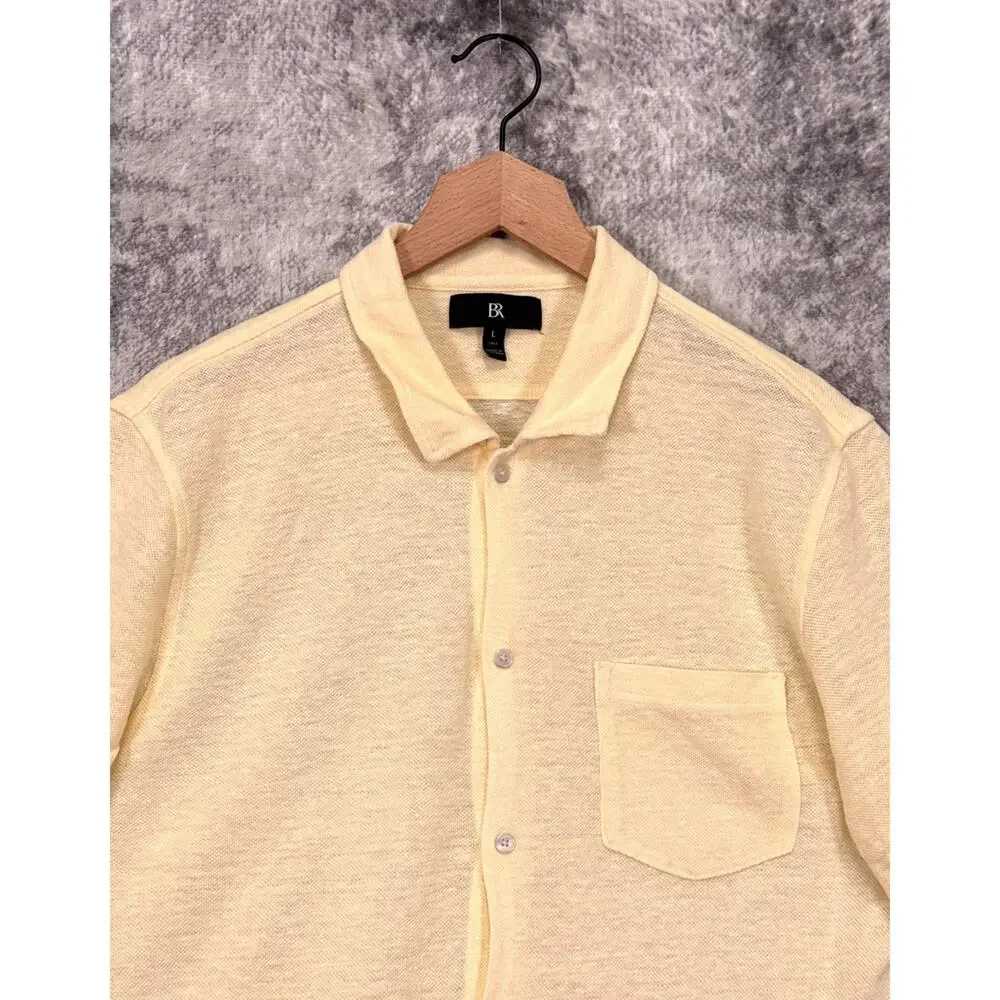 Banana Republic Shirt Large Tall Mens Banana Cream Yellow 100% Linen Knit